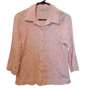 Sag Harbor Petite Broomstick Pleat Floral Pink Top Size Petite Medium PM